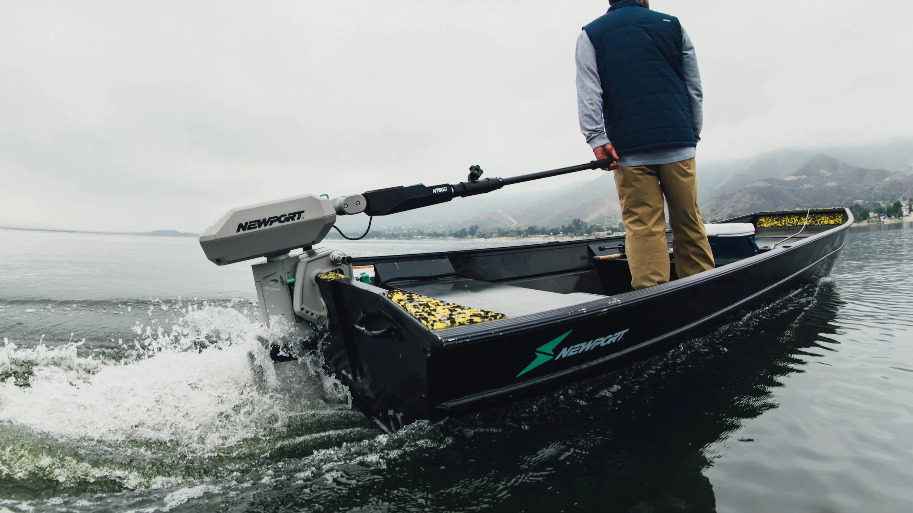 Newport electric trolling motor powering a fishing boat